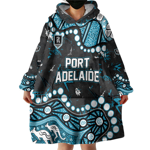 Personalized Port Adelaide Power Wearable Blanket Hoodie Aboriginal Pattern with Graffiti Style