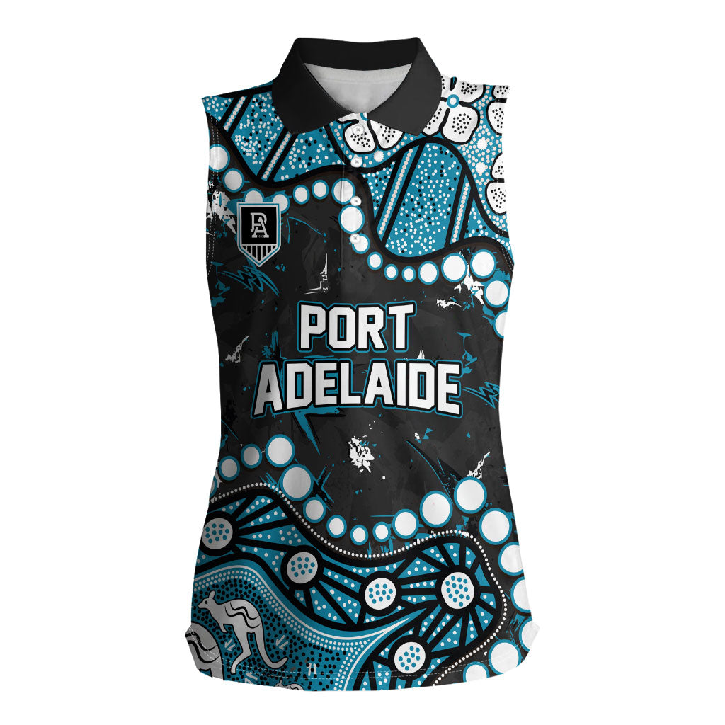 Personalized Port Adelaide Power Women Sleeveless Polo Shirt Aboriginal Pattern with Graffiti Style