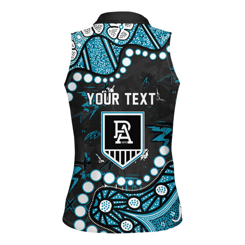 Personalized Port Adelaide Power Women Sleeveless Polo Shirt Aboriginal Pattern with Graffiti Style
