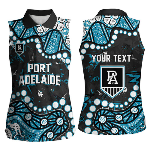 Personalized Port Adelaide Power Women Sleeveless Polo Shirt Aboriginal Pattern with Graffiti Style