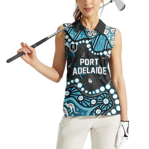 Personalized Port Adelaide Power Women Sleeveless Polo Shirt Aboriginal Pattern with Graffiti Style