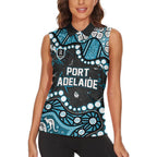 Personalized Port Adelaide Power Women Sleeveless Polo Shirt Aboriginal Pattern with Graffiti Style