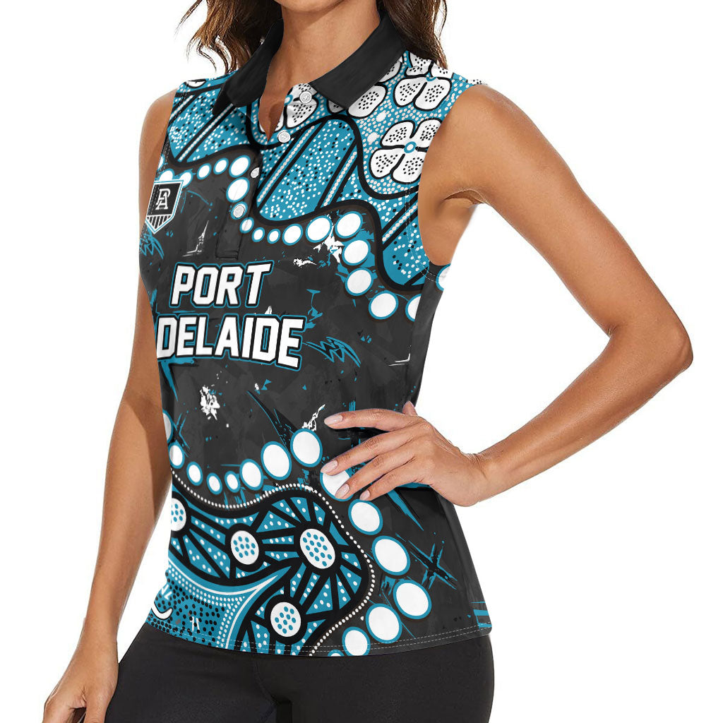 Personalized Port Adelaide Power Women Sleeveless Polo Shirt Aboriginal Pattern with Graffiti Style