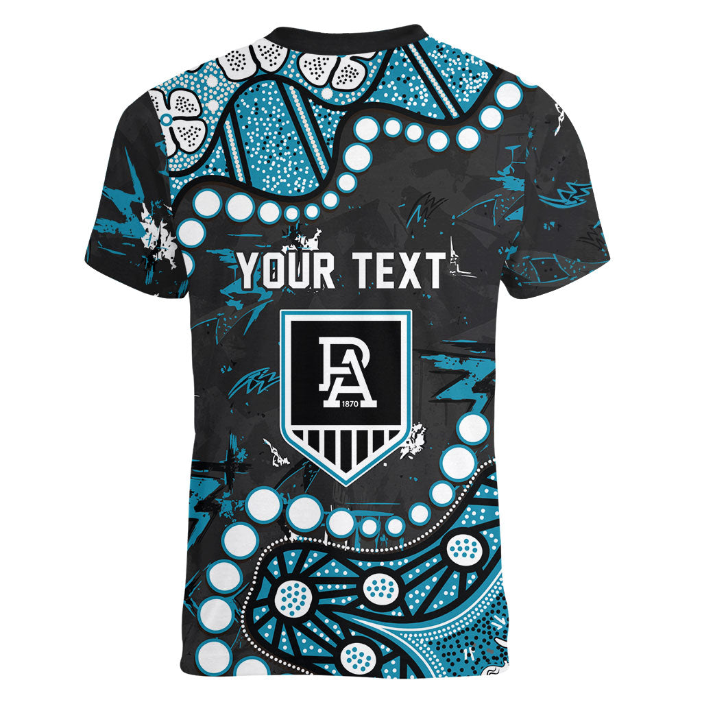 Personalized Port Adelaide Power Women V-Neck T-Shirt Aboriginal Pattern with Graffiti Style
