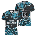 Personalized Port Adelaide Power Women V-Neck T-Shirt Aboriginal Pattern with Graffiti Style