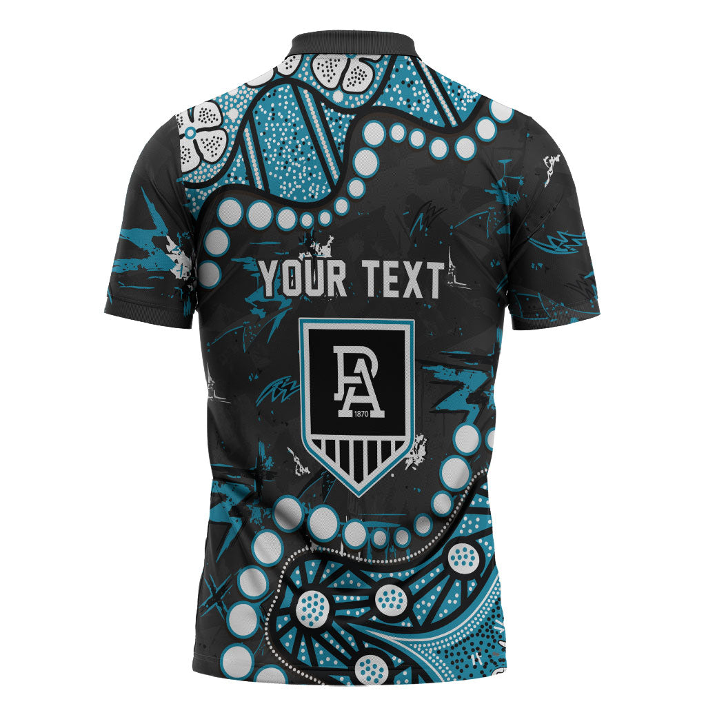 Personalized Port Adelaide Power Zipper Polo Shirt Aboriginal Pattern with Graffiti Style