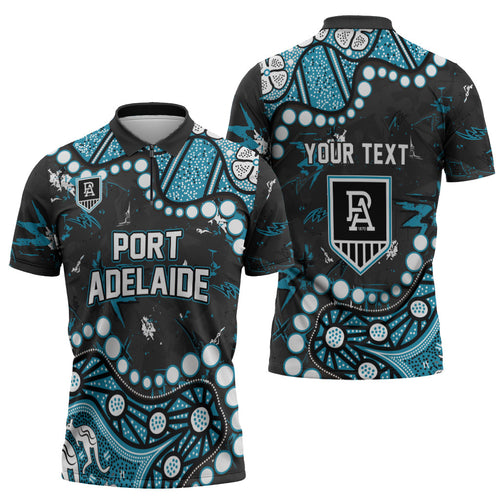 Personalized Port Adelaide Power Zipper Polo Shirt Aboriginal Pattern with Graffiti Style