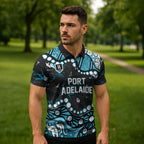 Personalized Port Adelaide Power Zipper Polo Shirt Aboriginal Pattern with Graffiti Style