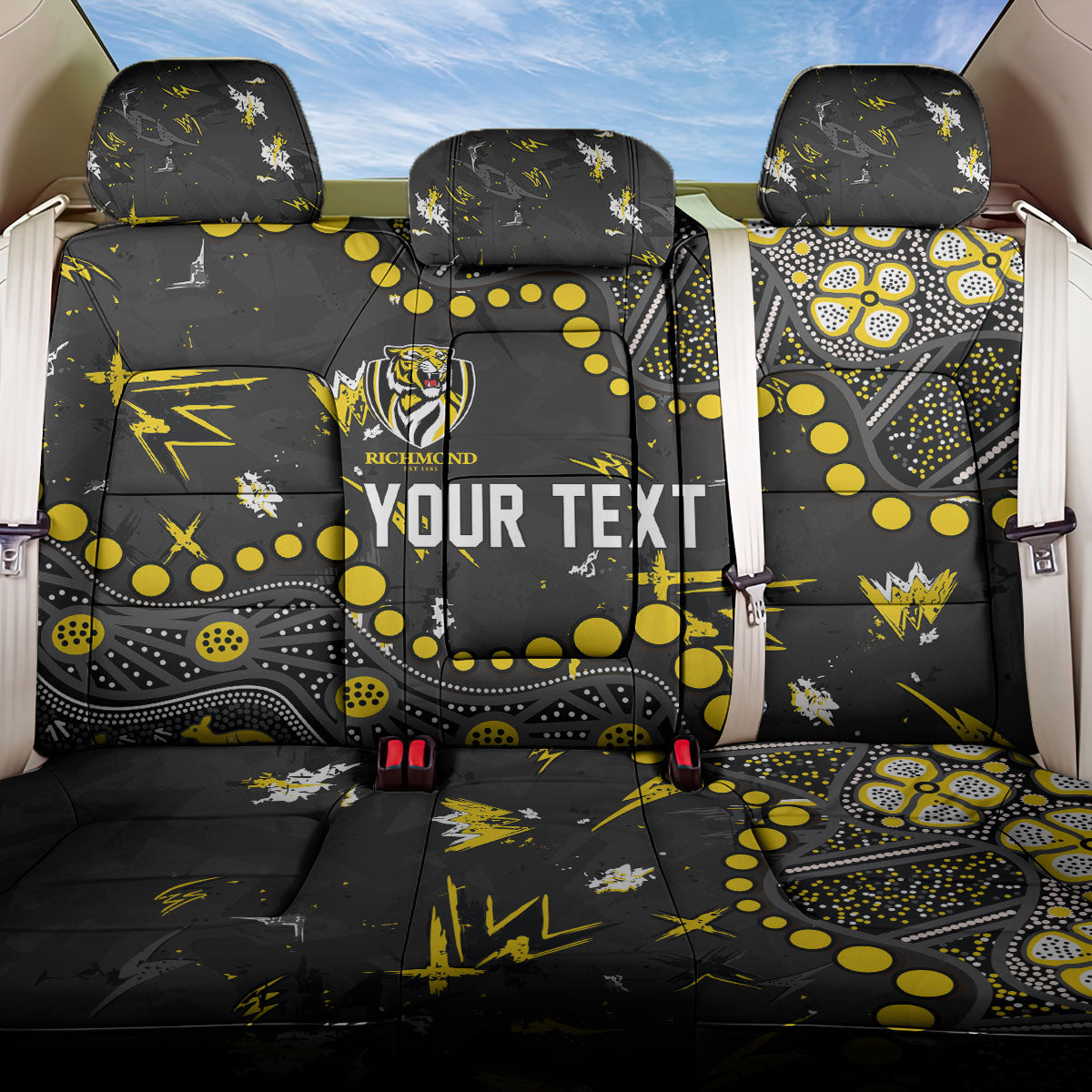 Personalized Richmond Tigers Back Car Seat Cover Aboriginal Pattern with Graffiti Style