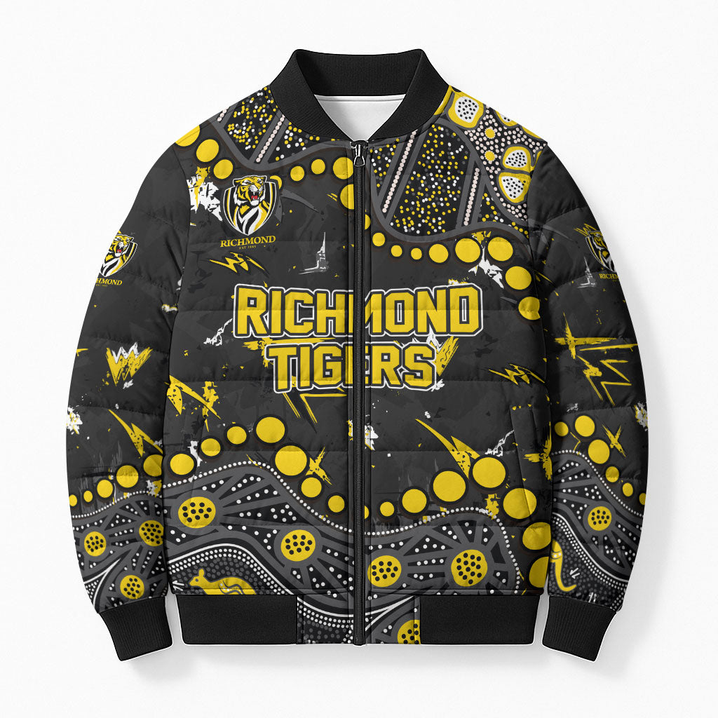 Personalized Richmond Tigers Bomber Puffer Jacket Aboriginal Pattern with Graffiti Style