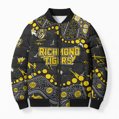 Personalized Richmond Tigers Bomber Puffer Jacket Aboriginal Pattern with Graffiti Style