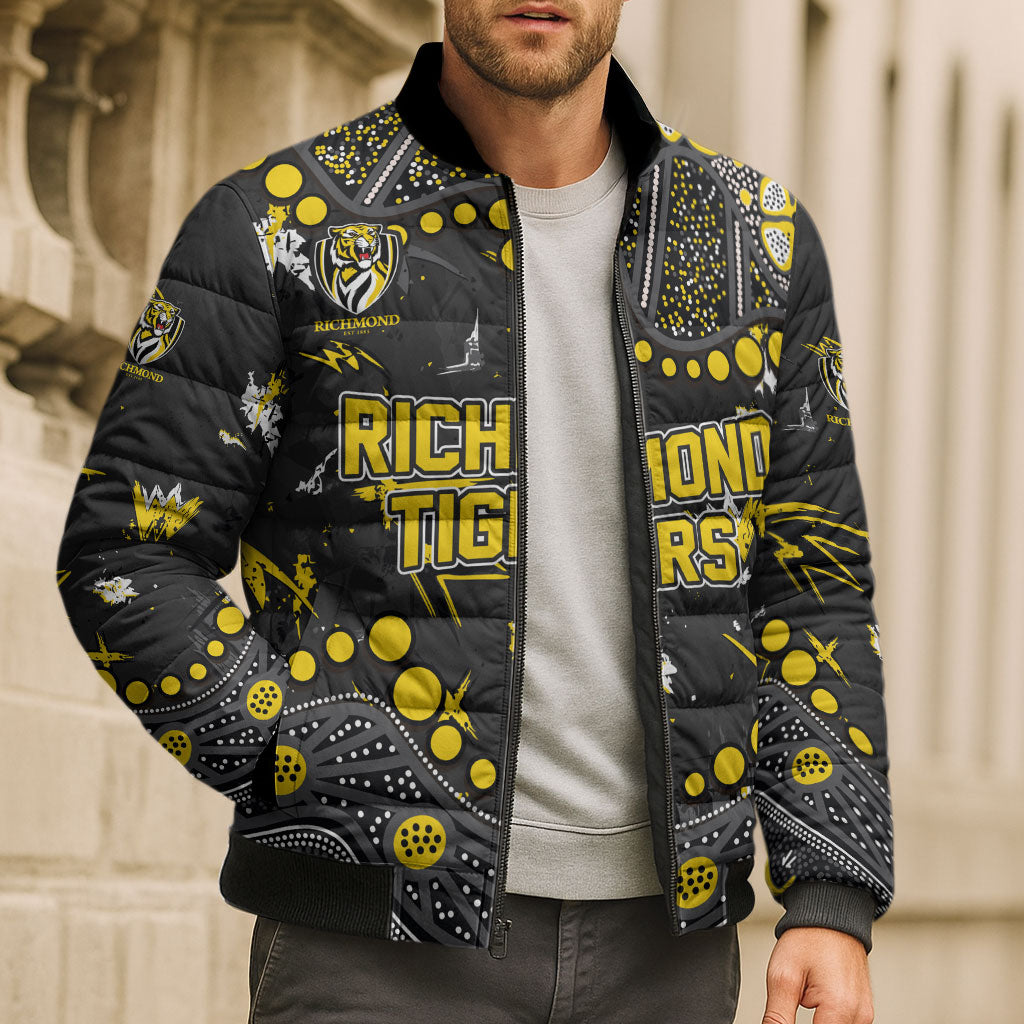 Personalized Richmond Tigers Bomber Puffer Jacket Aboriginal Pattern with Graffiti Style