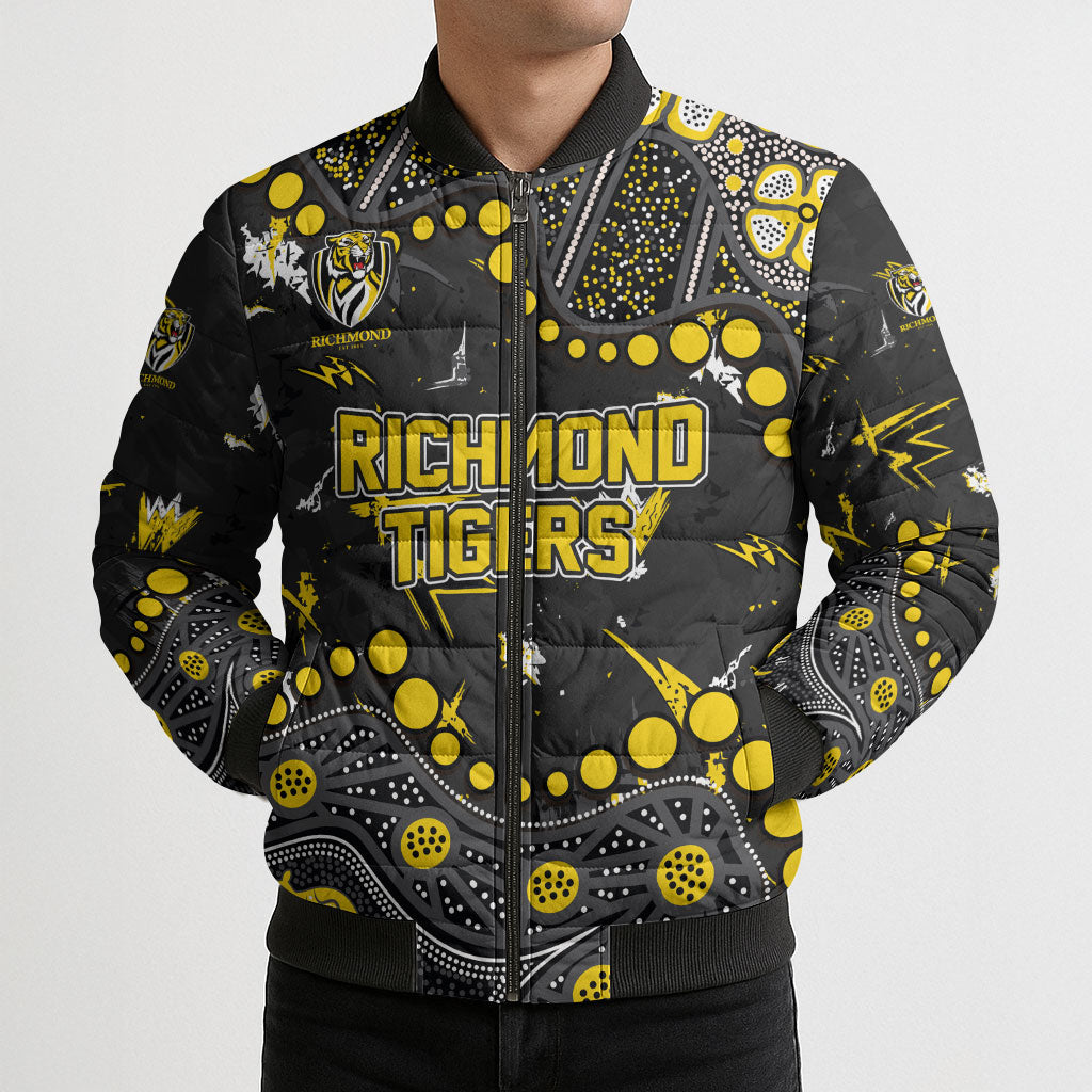 Personalized Richmond Tigers Bomber Puffer Jacket Aboriginal Pattern with Graffiti Style