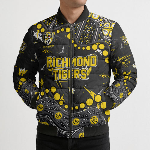 Personalized Richmond Tigers Bomber Puffer Jacket Aboriginal Pattern with Graffiti Style
