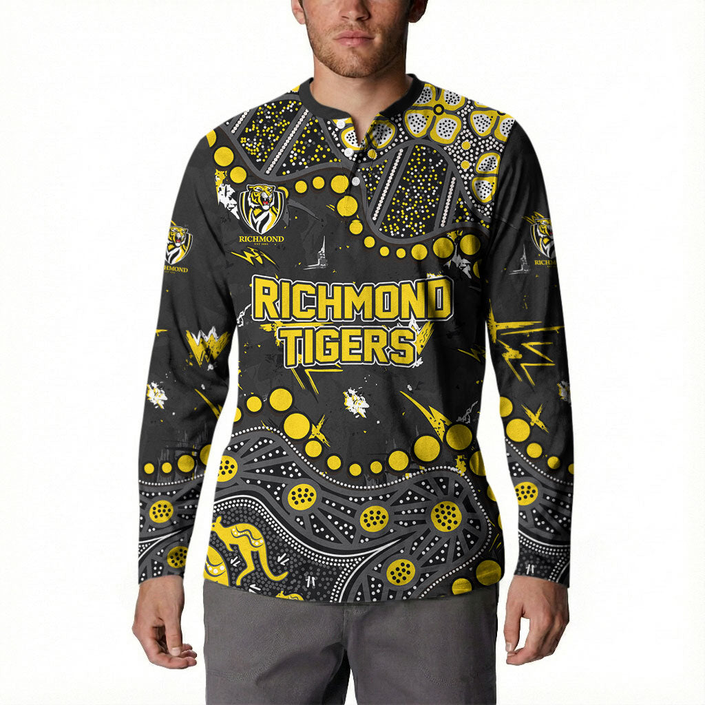Personalized Richmond Tigers Button Sweatshirt Aboriginal Pattern with Graffiti Style