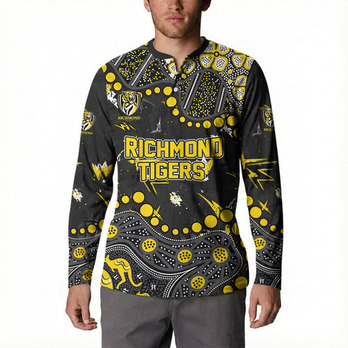 Personalized Richmond Tigers Button Sweatshirt Aboriginal Pattern with Graffiti Style