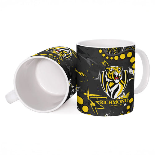 Personalized Richmond Tigers Ceramic Mug Aboriginal Pattern with Graffiti Style