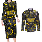 Personalized Richmond Tigers Couples Matching Long Sleeve Bodycon Dress and Long Sleeve Button Shirt Aboriginal Pattern with Graffiti Style