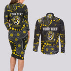 Personalized Richmond Tigers Couples Matching Long Sleeve Bodycon Dress and Long Sleeve Button Shirt Aboriginal Pattern with Graffiti Style