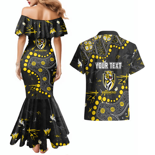 Personalized Richmond Tigers Couples Matching Mermaid Dress and Hawaiian Shirt Aboriginal Pattern with Graffiti Style