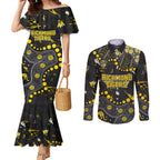 Personalized Richmond Tigers Couples Matching Mermaid Dress and Long Sleeve Button Shirt Aboriginal Pattern with Graffiti Style