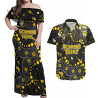 Personalized Richmond Tigers Couples Matching Off Shoulder Maxi Dress and Hawaiian Shirt Aboriginal Pattern with Graffiti Style