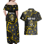 Personalized Richmond Tigers Couples Matching Off Shoulder Maxi Dress and Hawaiian Shirt Aboriginal Pattern with Graffiti Style