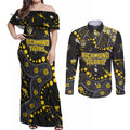 Personalized Richmond Tigers Couples Matching Off Shoulder Maxi Dress and Long Sleeve Button Shirt Aboriginal Pattern with Graffiti Style