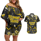 Personalized Richmond Tigers Couples Matching Off Shoulder Short Dress and Hawaiian Shirt Aboriginal Pattern with Graffiti Style