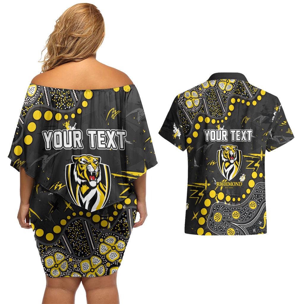 Personalized Richmond Tigers Couples Matching Off Shoulder Short Dress and Hawaiian Shirt Aboriginal Pattern with Graffiti Style
