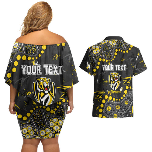 Personalized Richmond Tigers Couples Matching Off Shoulder Short Dress and Hawaiian Shirt Aboriginal Pattern with Graffiti Style