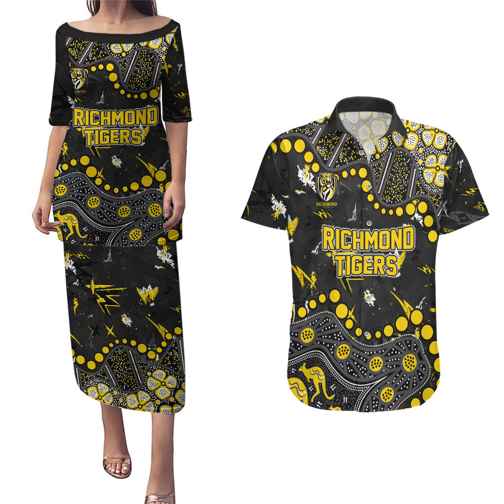 Personalized Richmond Tigers Couples Matching Puletasi and Hawaiian Shirt Aboriginal Pattern with Graffiti Style