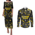 Personalized Richmond Tigers Couples Matching Puletasi and Long Sleeve Button Shirt Aboriginal Pattern with Graffiti Style