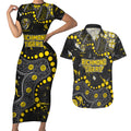 Personalized Richmond Tigers Couples Matching Short Sleeve Bodycon Dress and Hawaiian Shirt Aboriginal Pattern with Graffiti Style