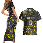 Personalized Richmond Tigers Couples Matching Short Sleeve Bodycon Dress and Hawaiian Shirt Aboriginal Pattern with Graffiti Style