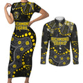 Personalized Richmond Tigers Couples Matching Short Sleeve Bodycon Dress and Long Sleeve Button Shirt Aboriginal Pattern with Graffiti Style