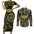 Personalized Richmond Tigers Couples Matching Short Sleeve Bodycon Dress and Long Sleeve Button Shirt Aboriginal Pattern with Graffiti Style