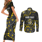 Personalized Richmond Tigers Couples Matching Short Sleeve Bodycon Dress and Long Sleeve Button Shirt Aboriginal Pattern with Graffiti Style