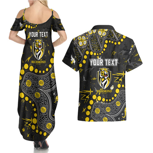Personalized Richmond Tigers Couples Matching Summer Maxi Dress and Hawaiian Shirt Aboriginal Pattern with Graffiti Style
