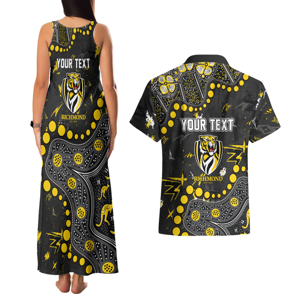 Personalized Richmond Tigers Couples Matching Tank Maxi Dress and Hawaiian Shirt Aboriginal Pattern with Graffiti Style