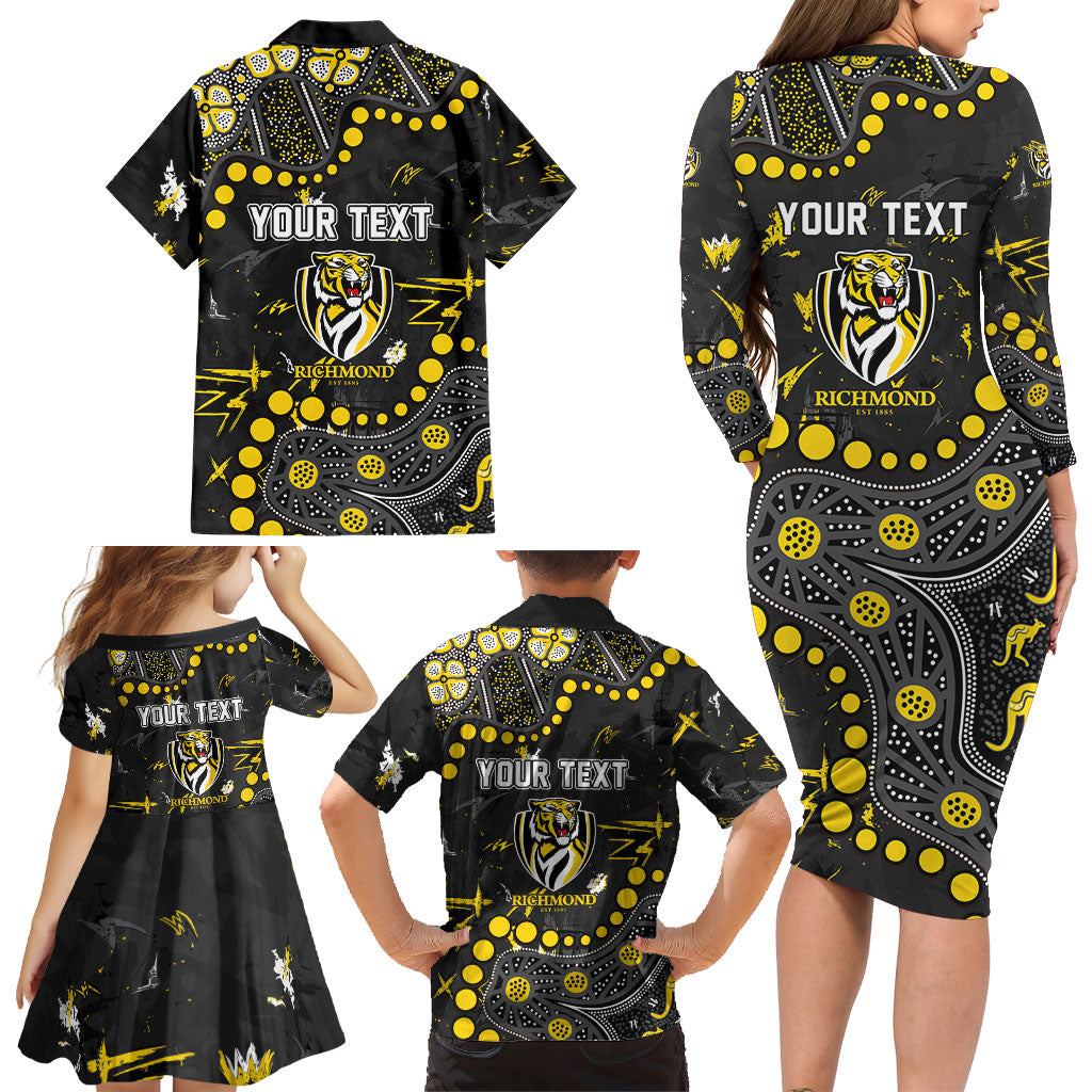 Personalized Richmond Tigers Family Matching Long Sleeve Bodycon Dress and Hawaiian Shirt Aboriginal Pattern with Graffiti Style