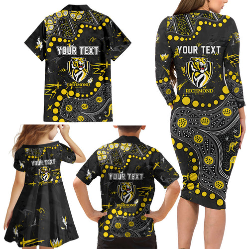 Personalized Richmond Tigers Family Matching Long Sleeve Bodycon Dress and Hawaiian Shirt Aboriginal Pattern with Graffiti Style