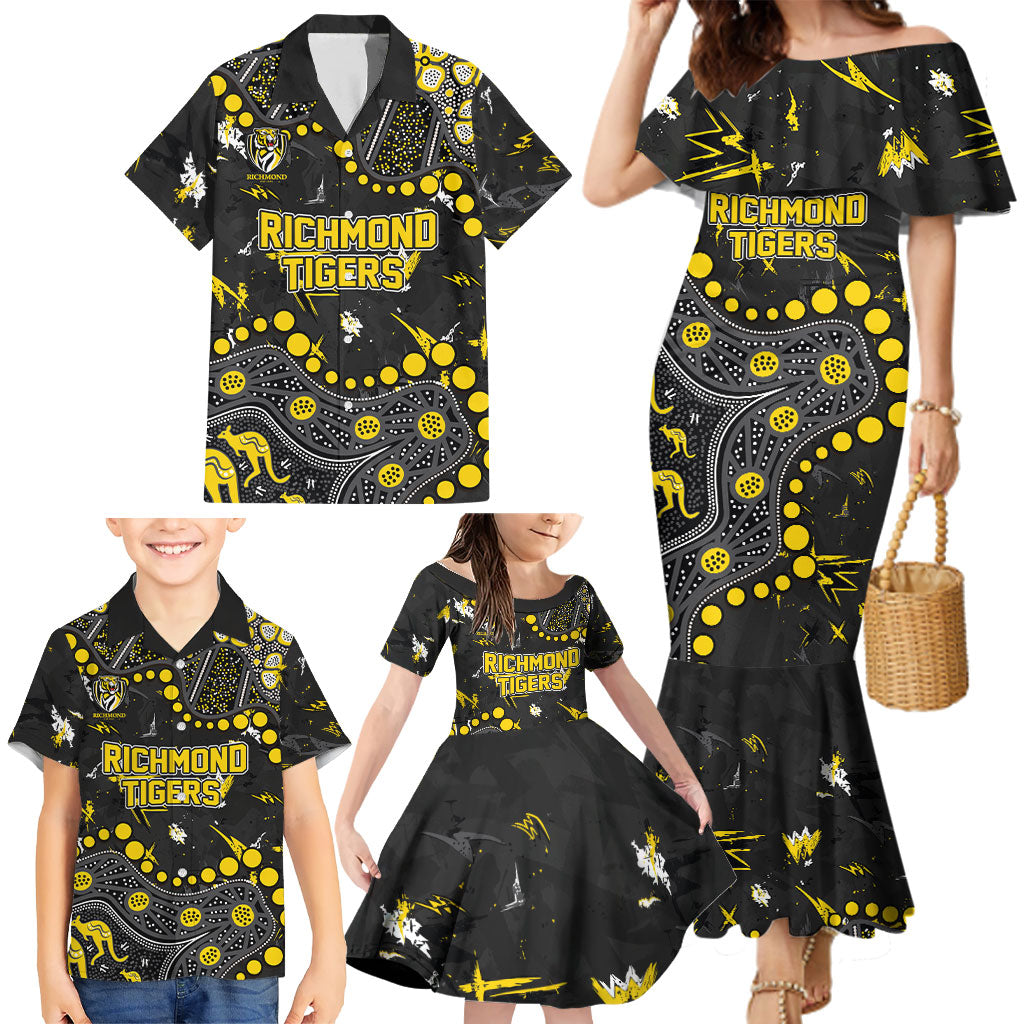 Personalized Richmond Tigers Family Matching Mermaid Dress and Hawaiian Shirt Aboriginal Pattern with Graffiti Style