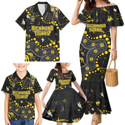 Personalized Richmond Tigers Family Matching Mermaid Dress and Hawaiian Shirt Aboriginal Pattern with Graffiti Style