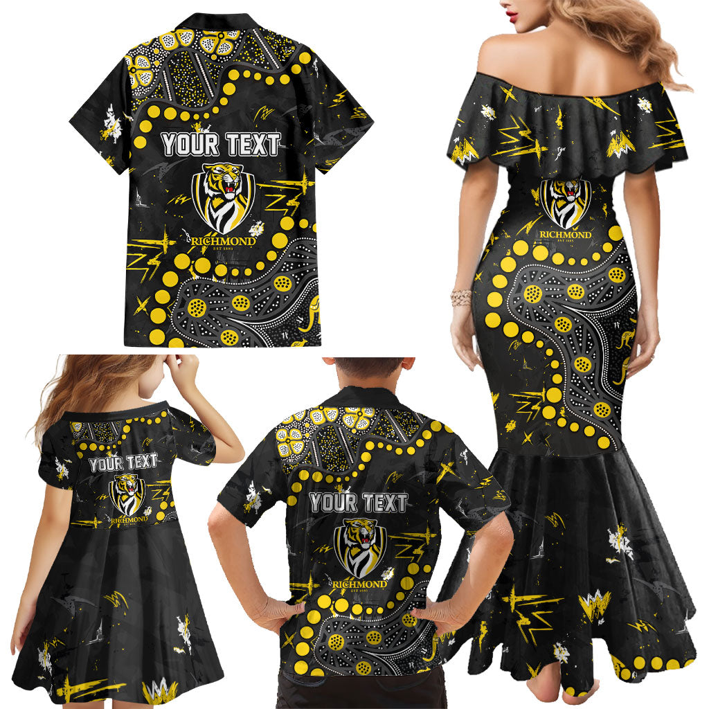 Personalized Richmond Tigers Family Matching Mermaid Dress and Hawaiian Shirt Aboriginal Pattern with Graffiti Style