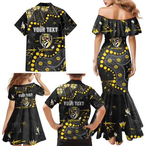 Personalized Richmond Tigers Family Matching Mermaid Dress and Hawaiian Shirt Aboriginal Pattern with Graffiti Style