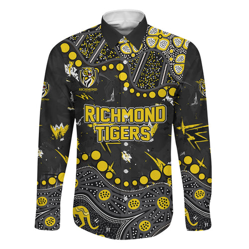 Personalized Richmond Tigers Family Matching Mermaid Dress and Hawaiian Shirt Aboriginal Pattern with Graffiti Style