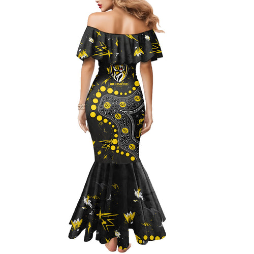 Personalized Richmond Tigers Family Matching Mermaid Dress and Hawaiian Shirt Aboriginal Pattern with Graffiti Style