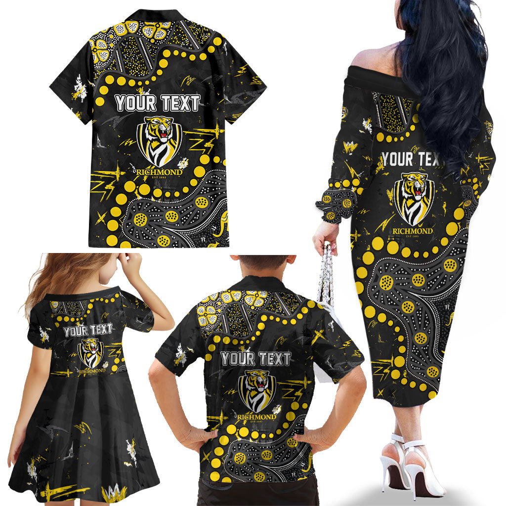 Personalized Richmond Tigers Family Matching Off The Shoulder Long Sleeve Dress and Hawaiian Shirt Aboriginal Pattern with Graffiti Style