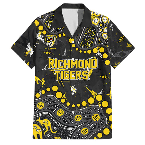 Personalized Richmond Tigers Family Matching Off The Shoulder Long Sleeve Dress and Hawaiian Shirt Aboriginal Pattern with Graffiti Style